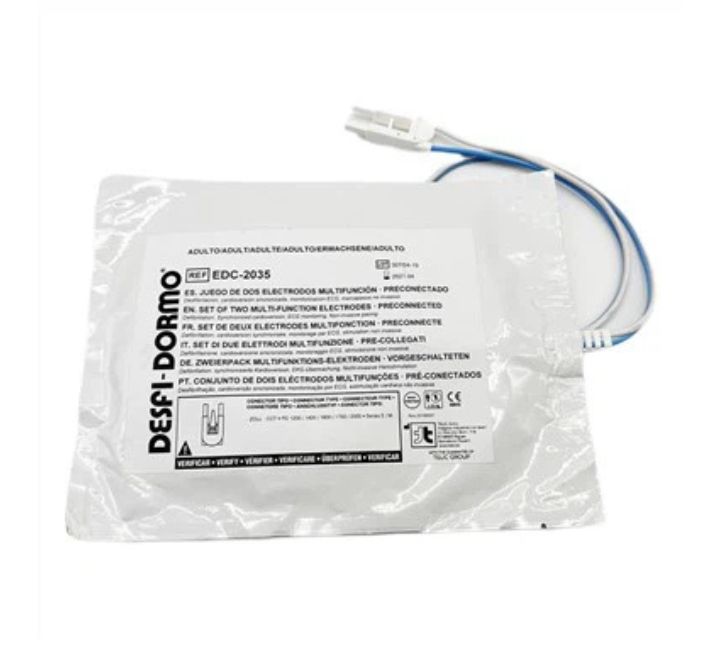 Electrodos M&B AED 7000 por detrás.